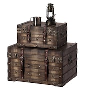 VINTIQUEWISE Wooden Brown Storage Trunk with Faux Leather Straps and Handles, PK 2 QI004334.2